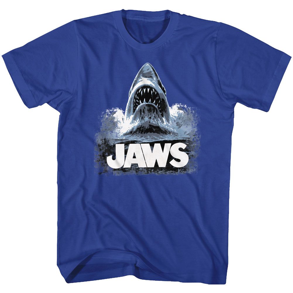 Royal blue Jaws t-shirt featuring Jaws Water design