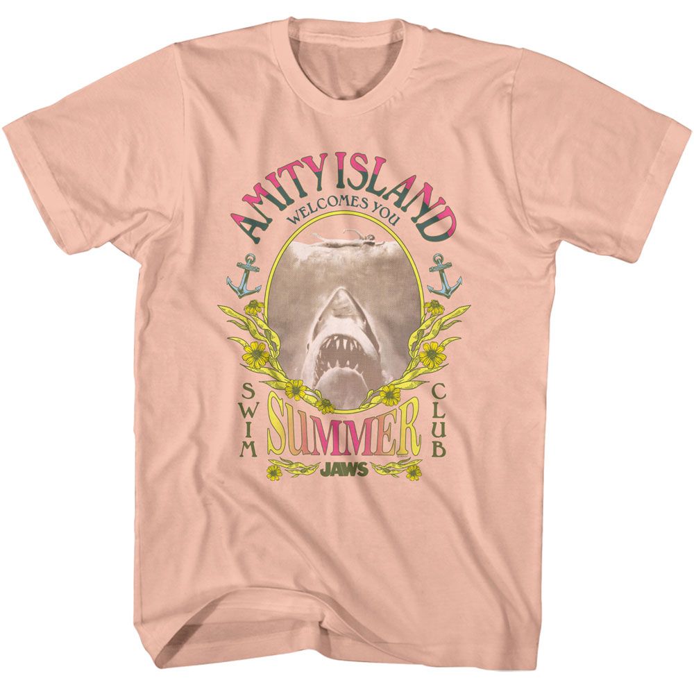 Peach Jaws t-shirt featuring Jaws Summer Swim Club design