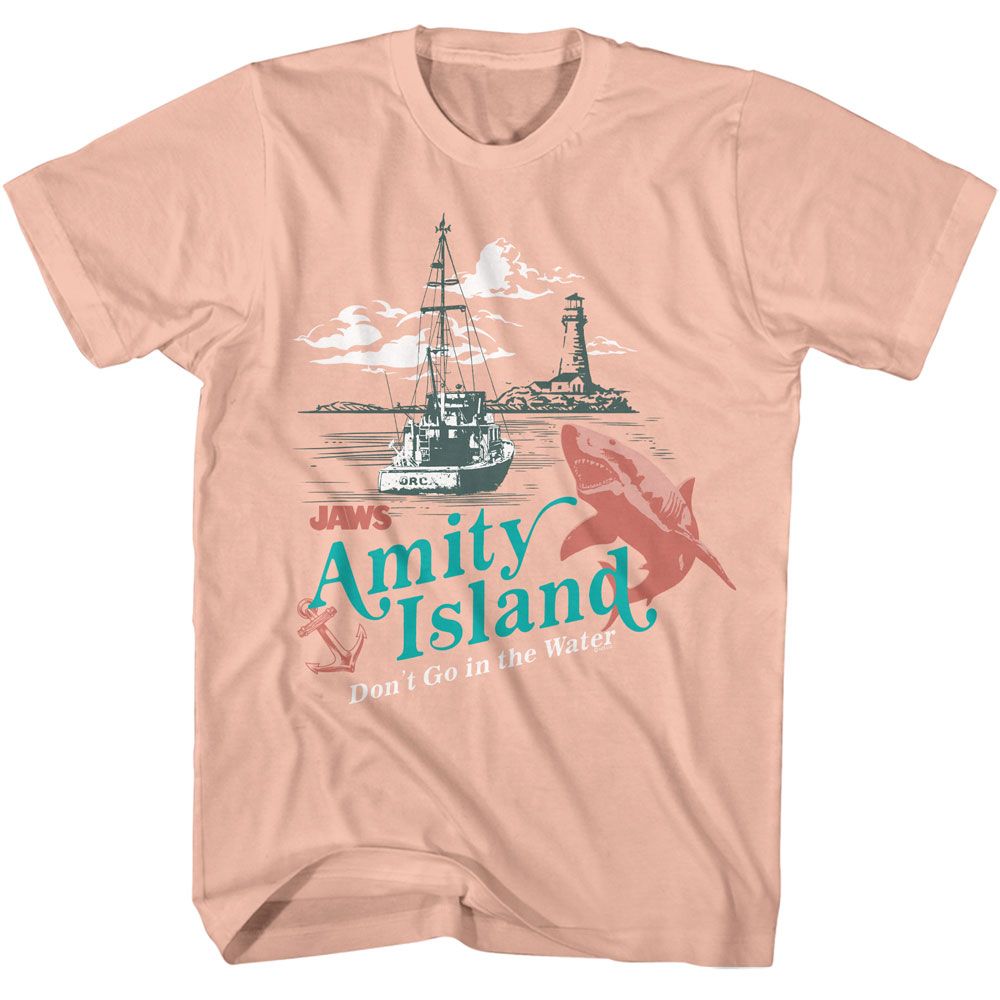 Peach Jaws t-shirt featuring Jaws Don't Go In The Water design