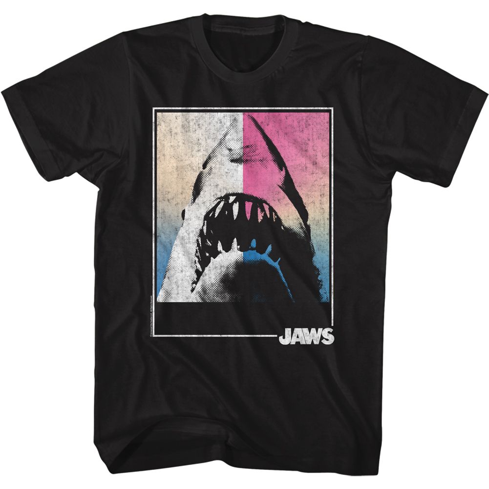 Black Jaws t-shirt featuring Jaws Square Shark design