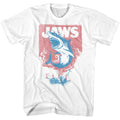 White Jaws t-shirt featuring Jaws Shark And Boat Fire design