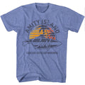 Light blue heather Jaws t-shirt featuring Jaws Amity Island Surf design