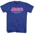 Royal blue Jaws t-shirt featuring Jaws Beach Closed design