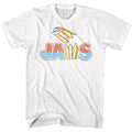 White Jaws t-shirt featuring Jaws Broken Surfboard design