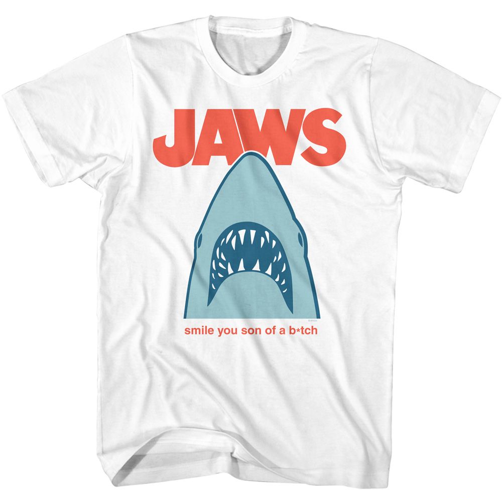 White Jaws t-shirt featuring Jaws Minimal Smile Sob design