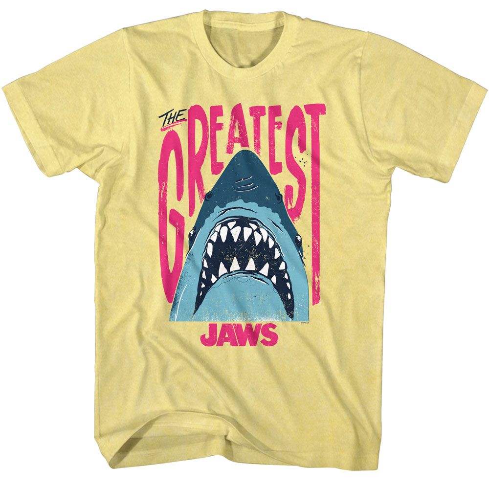 Yellow heather Jaws t-shirt featuring Jaws The Greatest design