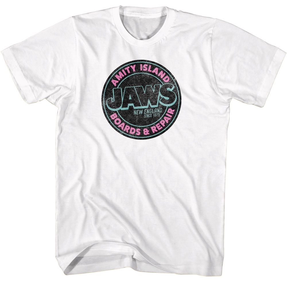 White Jaws t-shirt featuring Jaws Boards And Repair design