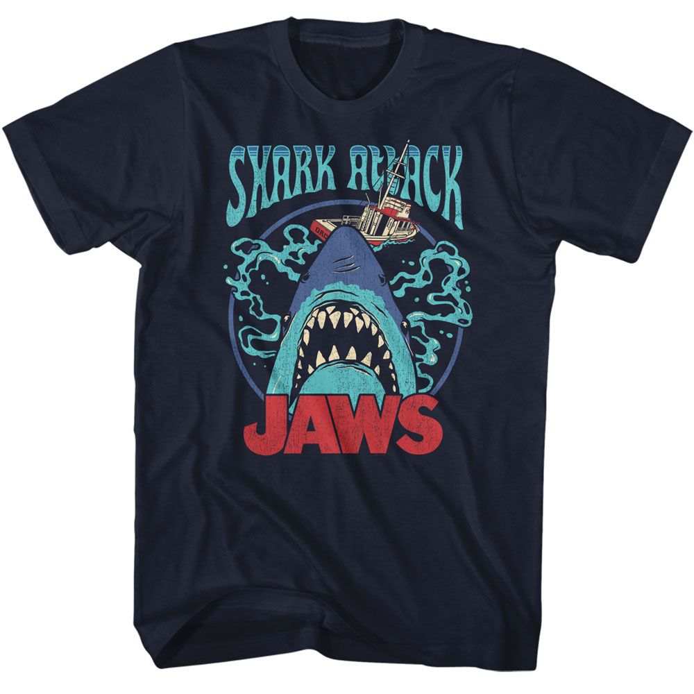 Navy Jaws t-shirt featuring Jaws Swirly Water design