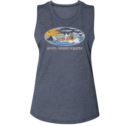 Jaws Ladies Muscle Tank - Girl On Float