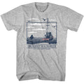 Gray heather Jaws t-shirt featuring Jaws Orca Deep Sea Boat design