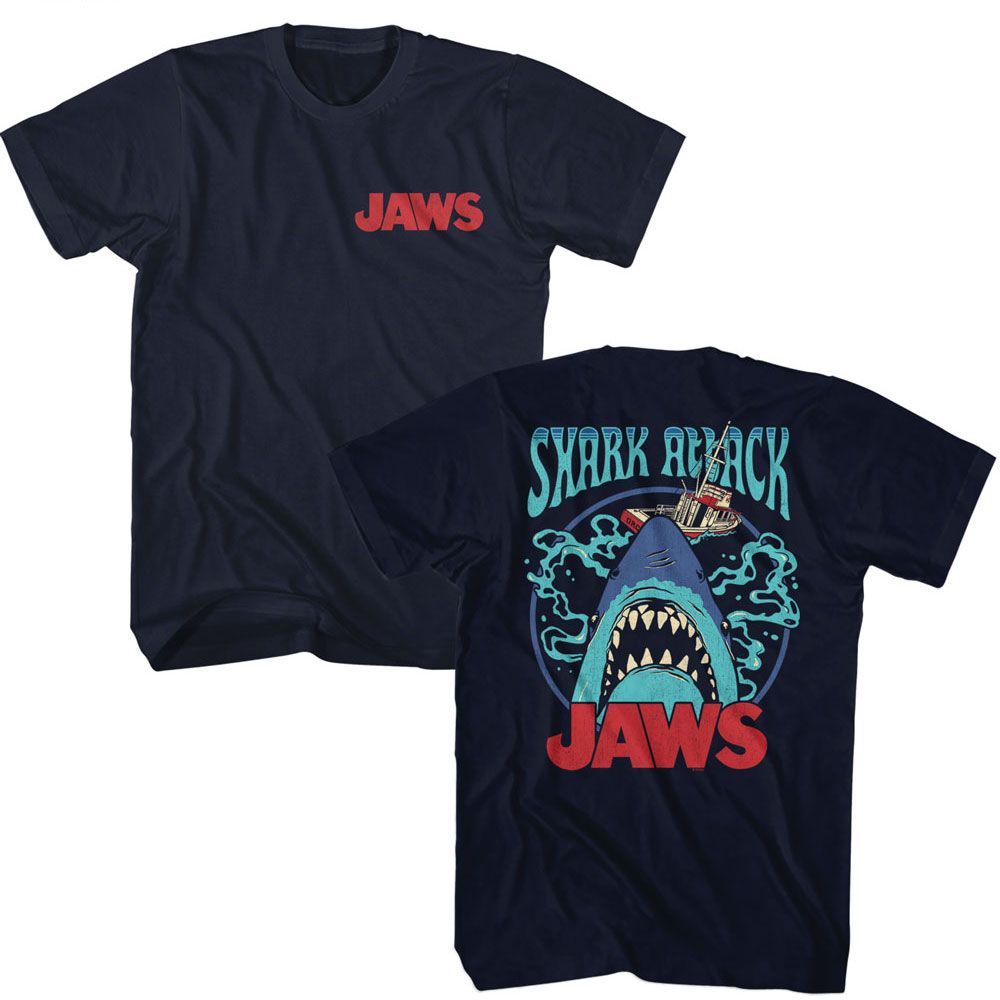 Navy Jaws t-shirt featuring Jaws Name design (front and back)