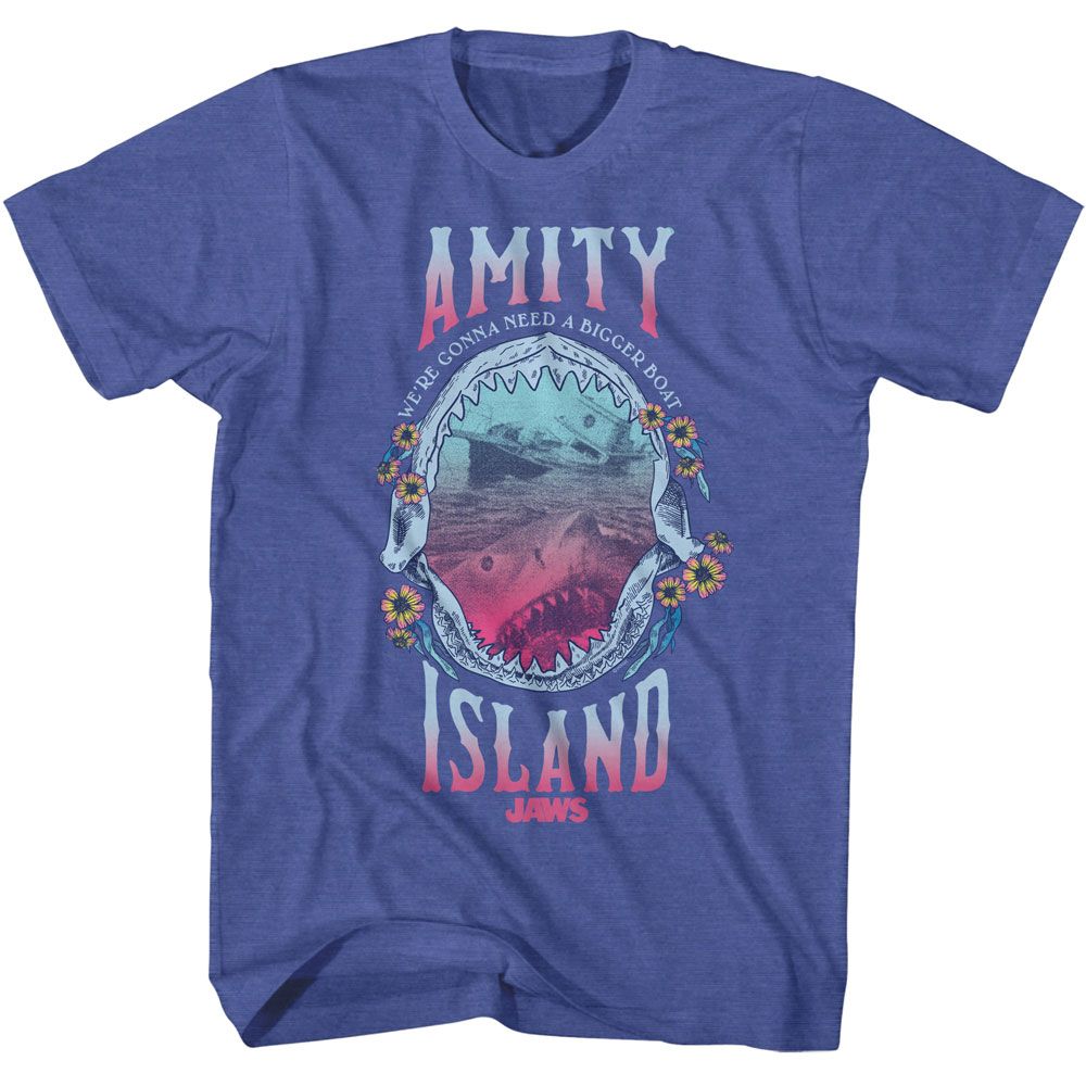 Royal heather Jaws t-shirt featuring Jaws Shark Teeth And Floral design