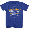 Royal blue Jaws t-shirt featuring Jaws Greeting From Amity Island design