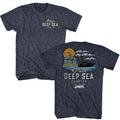 Navy heather Jaws t-shirt featuring Jaws Orca Charters Illustrated design