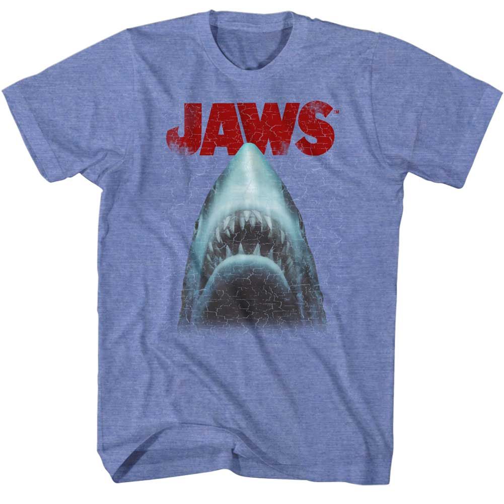 Light blue heather Jaws t-shirt featuring Jaws Stressed Out design