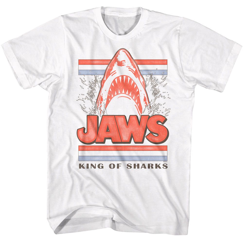 White Jaws t-shirt featuring Jaws Head King Of Sharks design