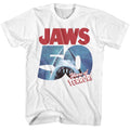 White Jaws t-shirt featuring Jaws 50 Years Of Terror design