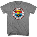 Graphite heather Jaws t-shirt featuring Jaws Regatta Boat Tours design