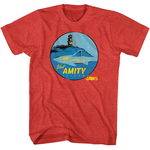 Red heather Jaws t-shirt featuring Jaws Visit Amity design
