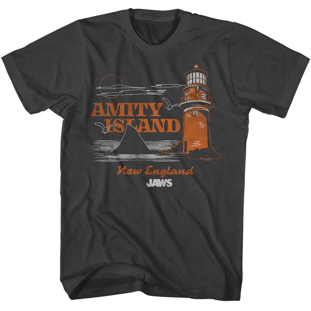Smoke gray Jaws t-shirt featuring Jaws Amity Island Tourist design