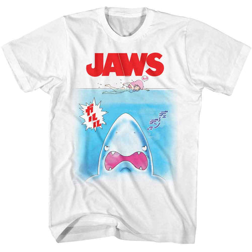 White Jaws t-shirt featuring Jaws Retro Anime Style design