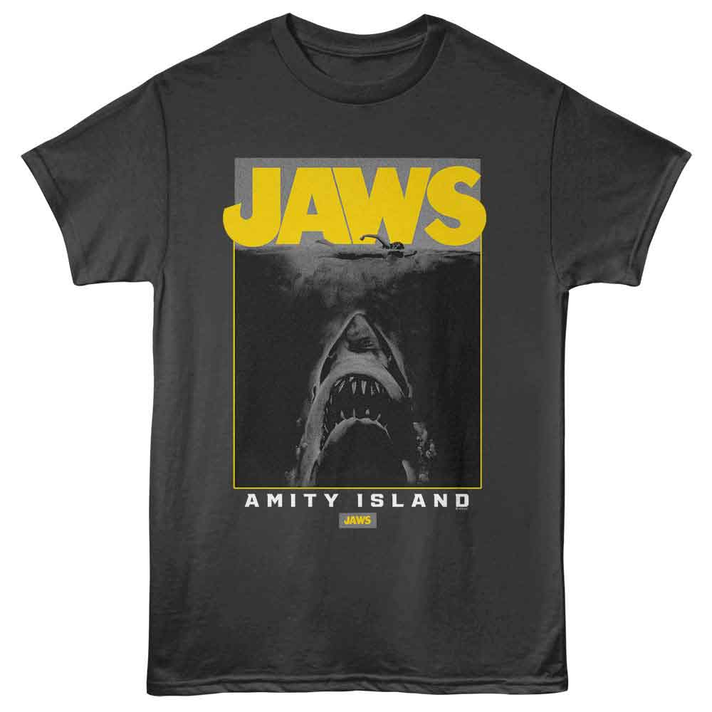 Smoke gray Jaws t-shirt featuring Jaws Poster With Amity Text design