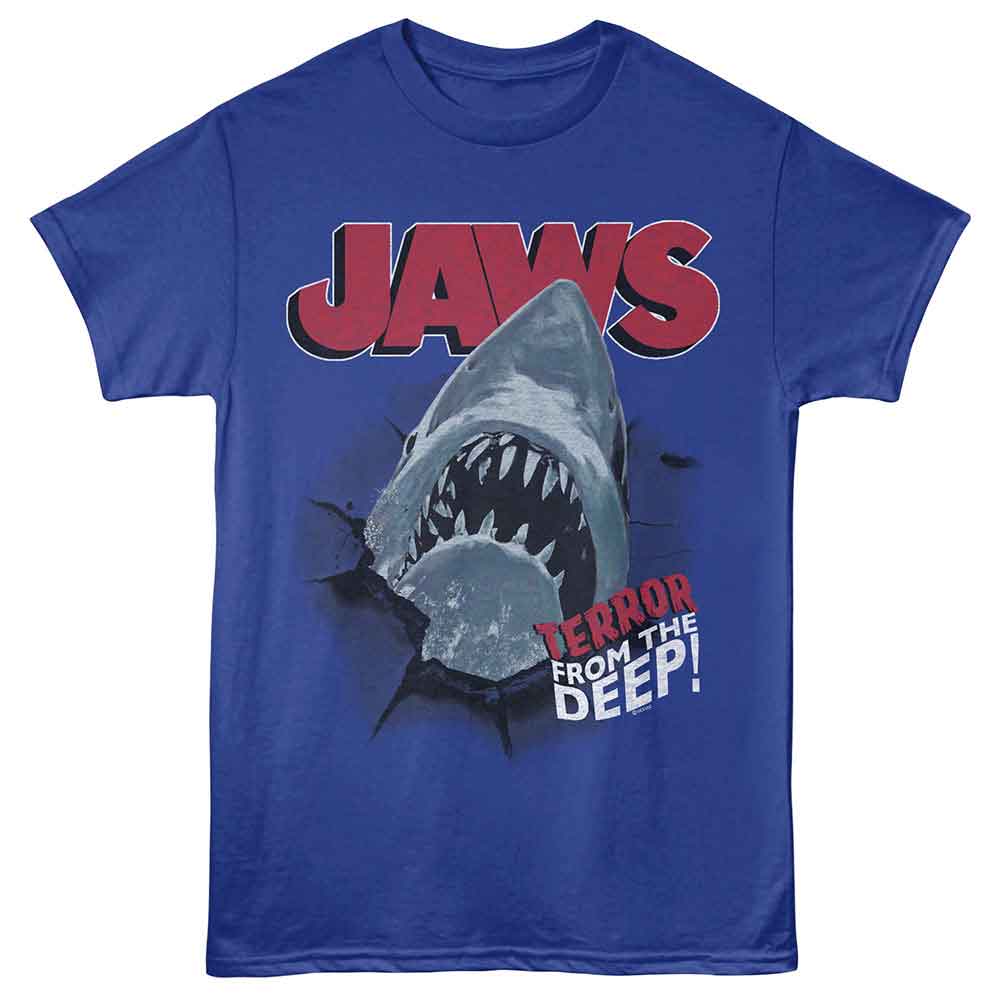 Royal blue Jaws t-shirt featuring Jaws Terror From The Deep design