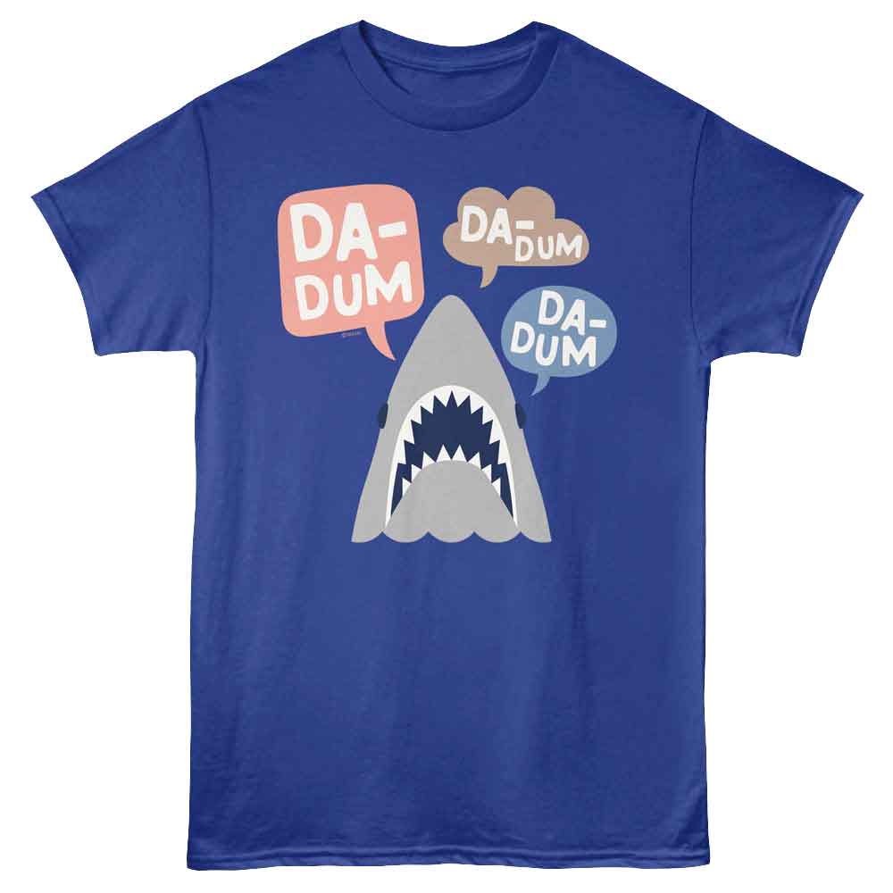 Royal blue Jaws t-shirt featuring Jaws Da Dum Da Dum design