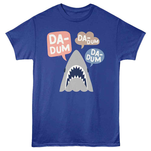 Royal blue Jaws t-shirt featuring Jaws Da Dum Da Dum design