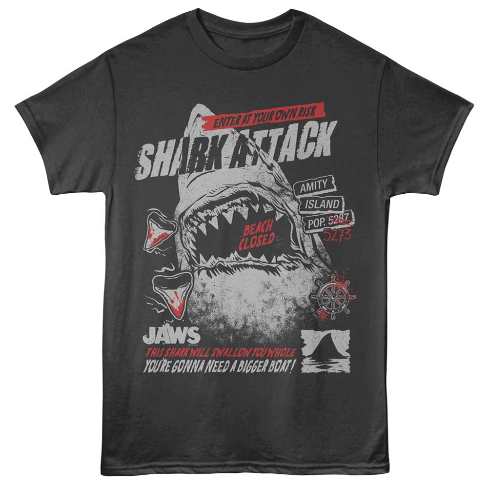 Smoke gray Jaws t-shirt featuring Jaws Shark Attack design