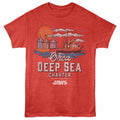 Red heather Jaws t-shirt featuring a Orca Deep Sea Charter Boat design