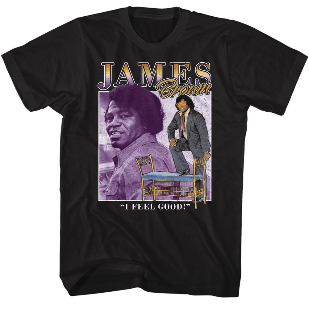 Black James Brown t-shirt featuring James Brown Two Pic Square design
