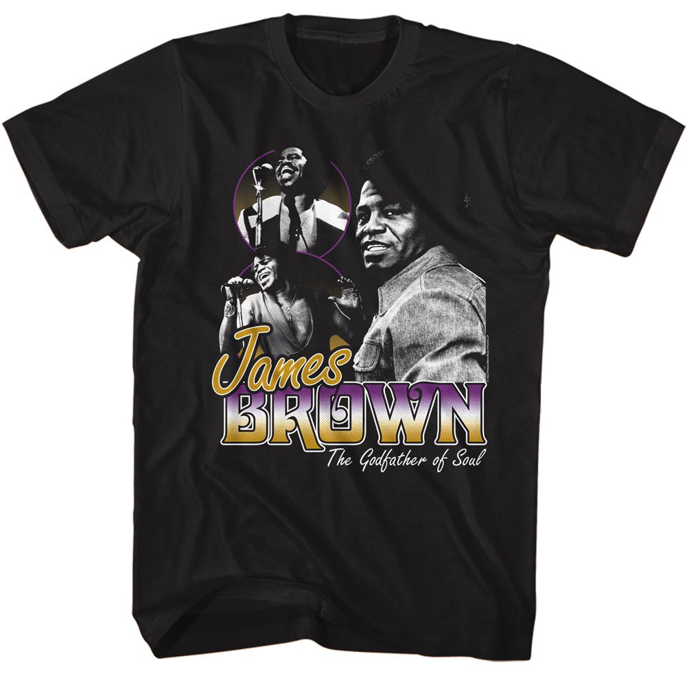 Black James Brown t-shirt featuring James Brown Godfather of Soul design
