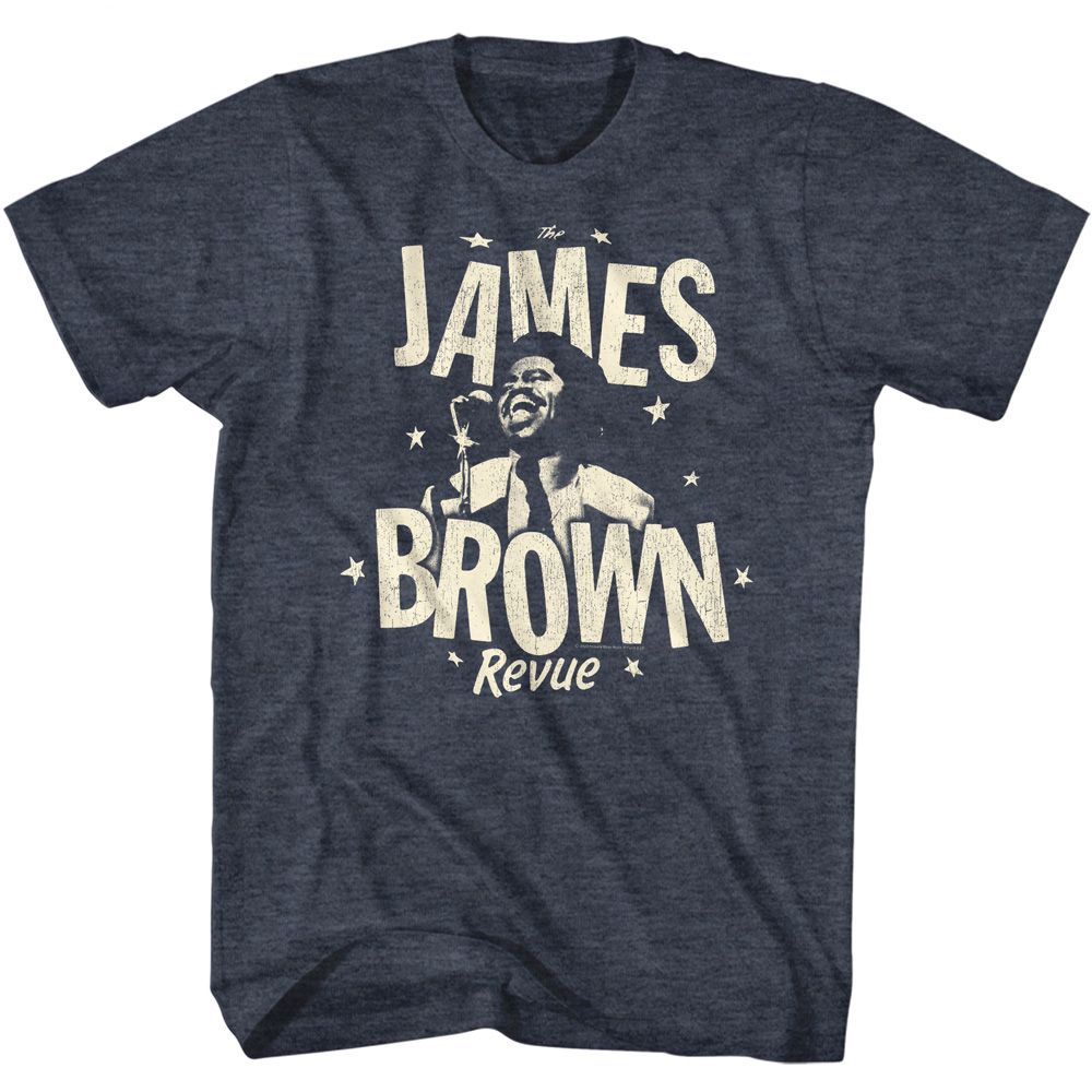 Navy heather James Brown t-shirt featuring James Brown Monochrome Revue design