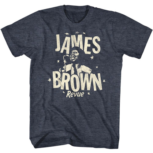 Navy heather James Brown t-shirt featuring James Brown Monochrome Revue design