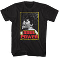 Black James Brown t-shirt featuring James Brown Soul Power design