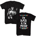 Black James Brown t-shirt featuring James Brown Say It Loud I'm Black And I'm Proud design (front and back)