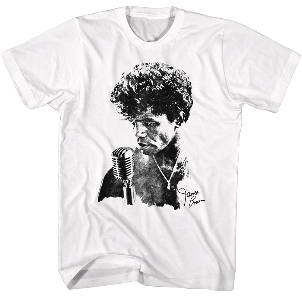 White James Brown t-shirt featuring James Brown JB Microphone design