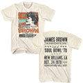 Natural James Brown t-shirt featuring James Brown 1970 Revue design (front and back)
