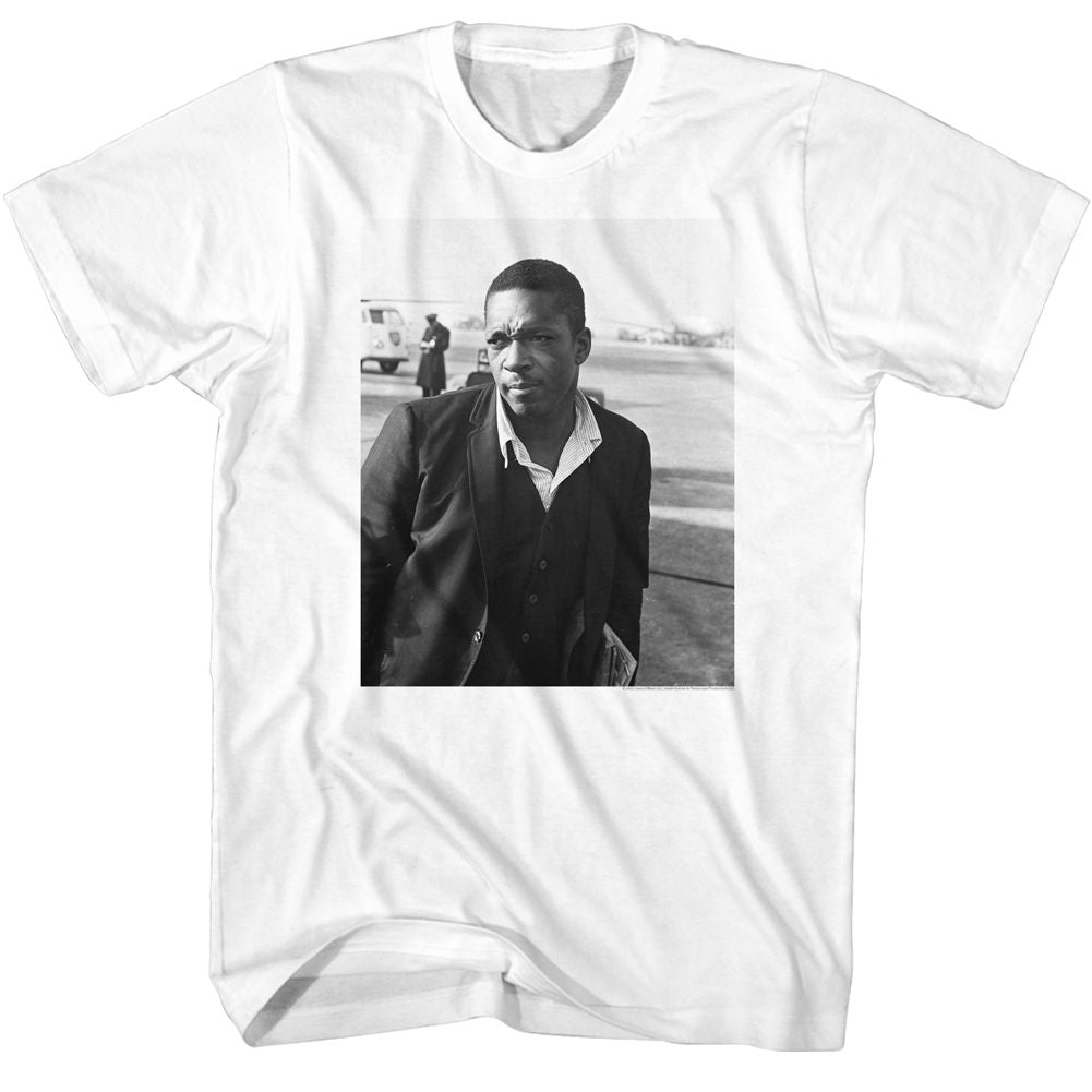 White John Coltrane t-shirt featuring John Coltrane Airstrip design