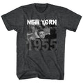 Black James Dean t-shirt featuring James Dean New York 1955 design