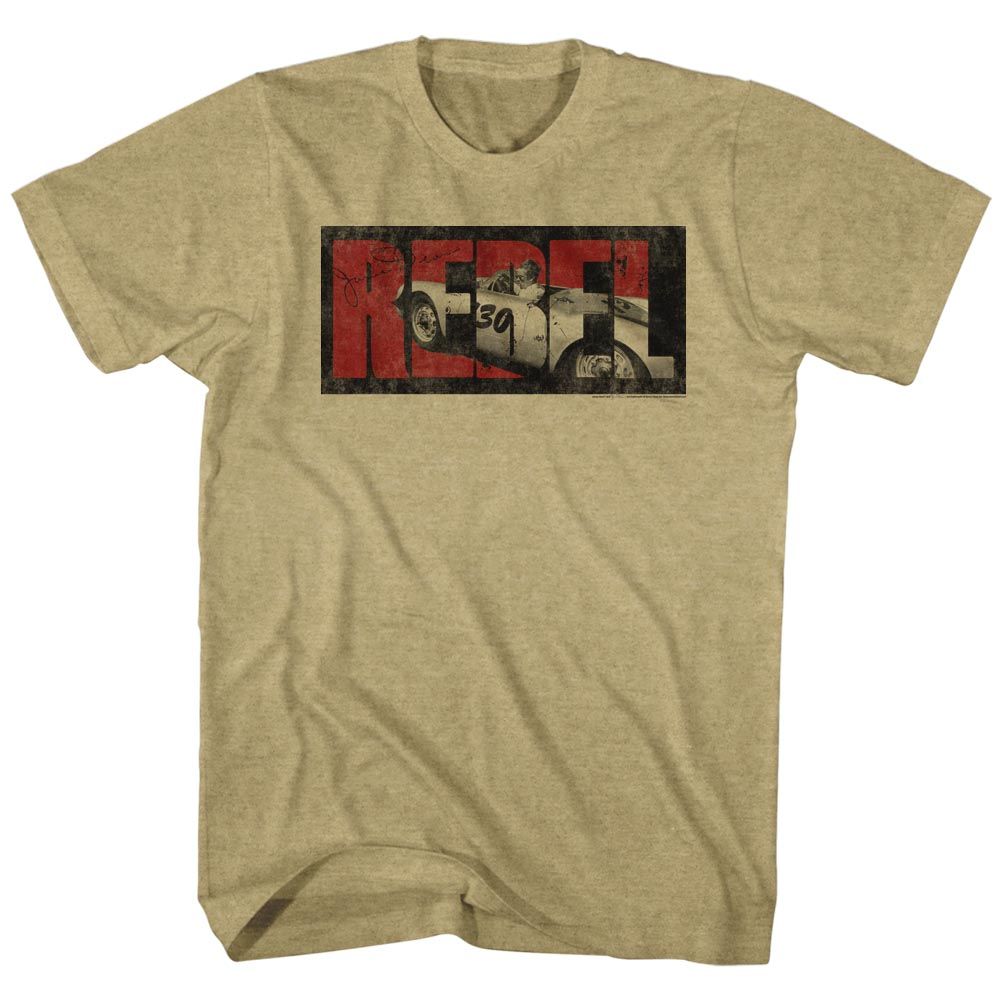 Khaki Heather James Dean t-shirt featuring a Rebel design