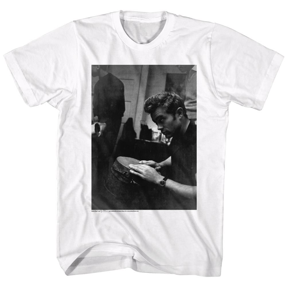 White James Dean t-shirt featuring James Dean Bongo Bongo design