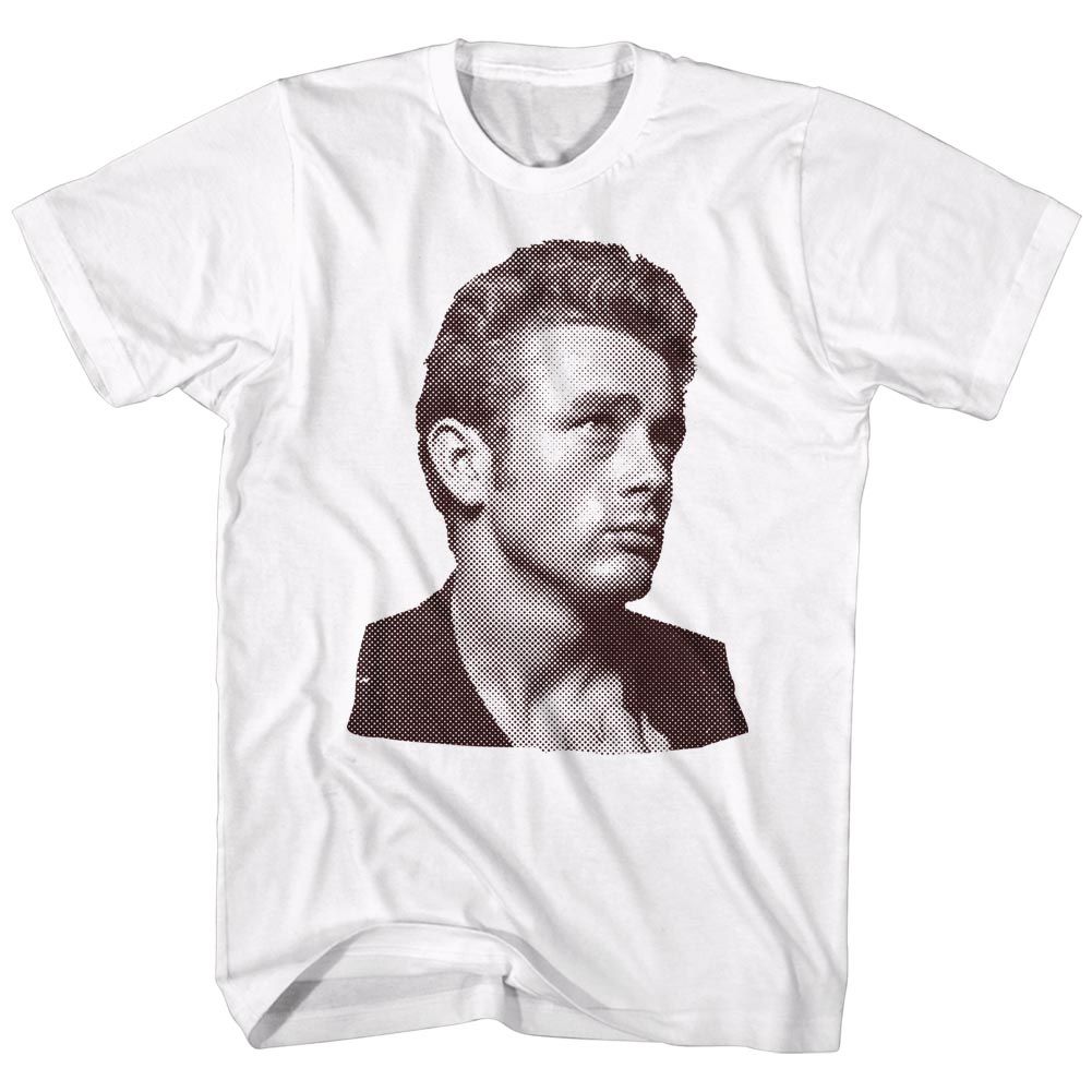 White James Dean t-shirt featuring James Dean Gold Rebel design