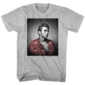 Gray heather James Dean t-shirt featuring James Dean Red Flower Print design