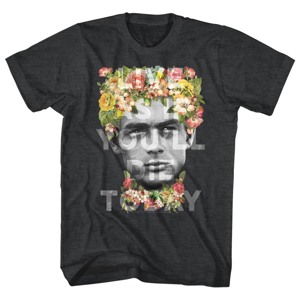 Black heather James Dean t-shirt featuring James Dean Flower Crown design