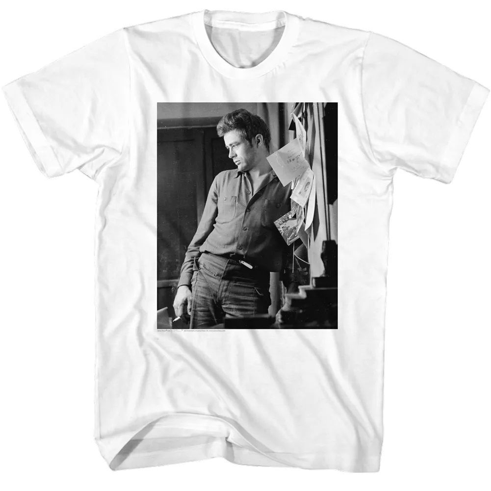 White James Dean t-shirt featuring James Dean Cool Lean design