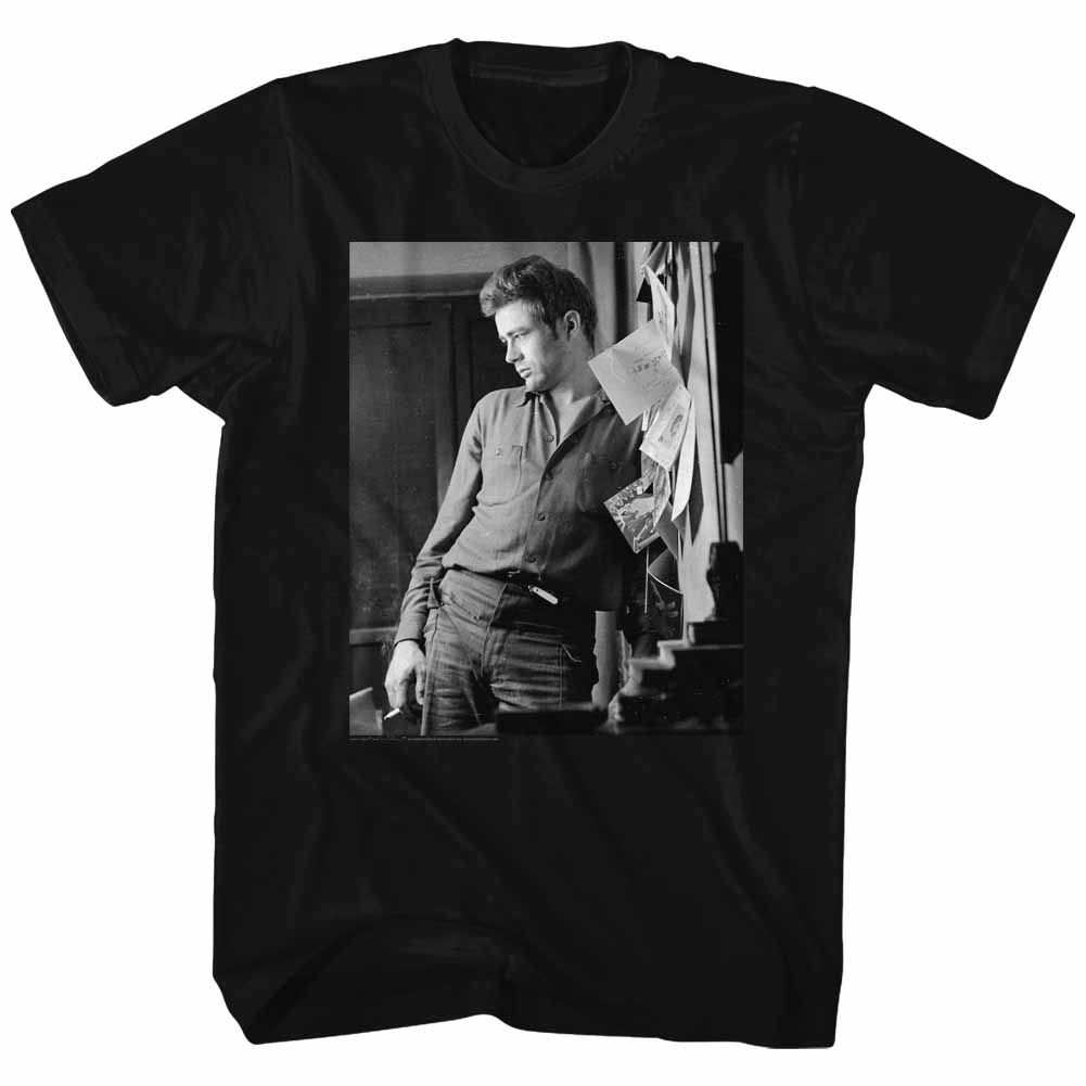 Black James Dean t-shirt featuring James Dean Cool Lean design