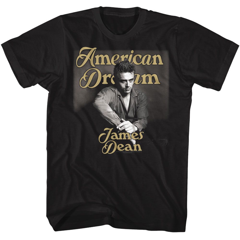 Black James Dean t-shirt featuring James Dean Gold Text design