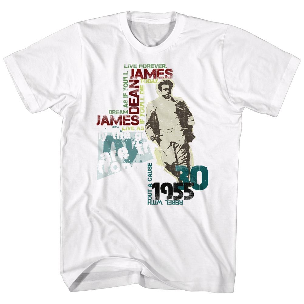 White James Dean t-shirt featuring James Dean Typography design